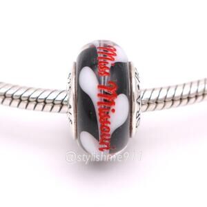 Authentic PANDORA Limited Edition Miss Missouri 2009 White & Black Glass Murano